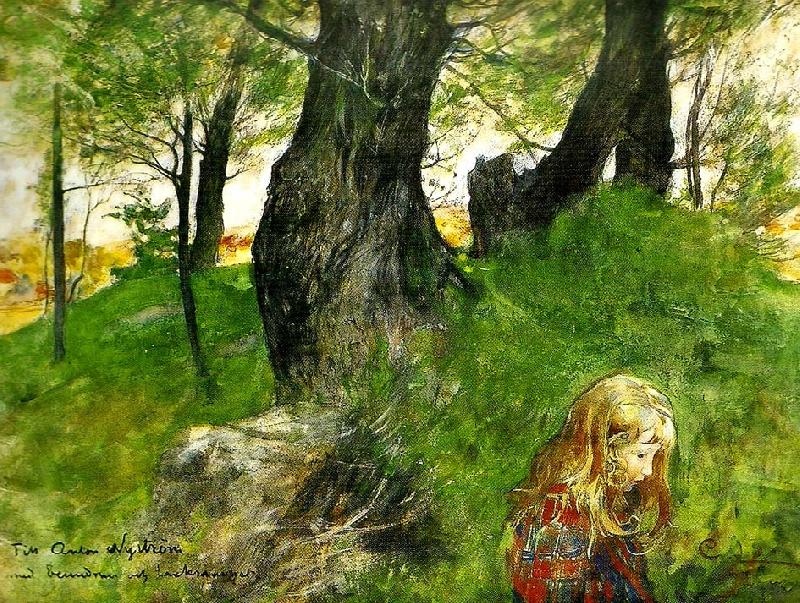 Carl Larsson Suzanne i en skogsbacke Flickan i skogen oil painting image